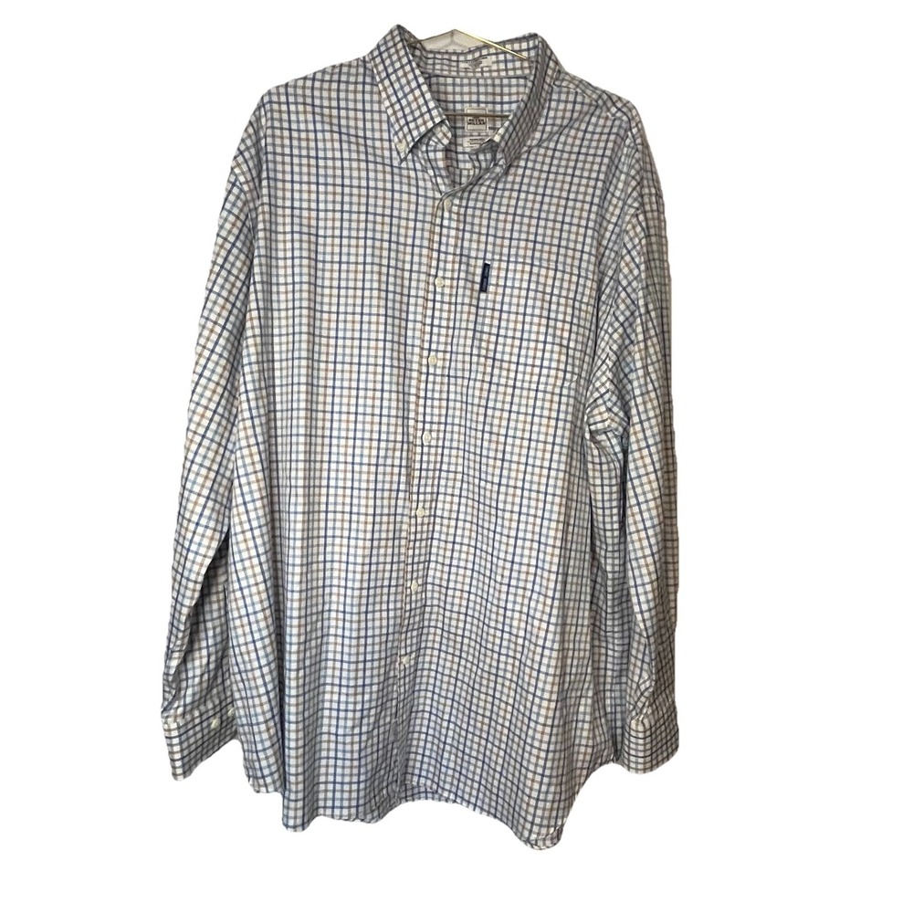Peter Millar Nanoluxe Shirt Mens XXL Tattersall Check Plaid Blue Tan Cotton
